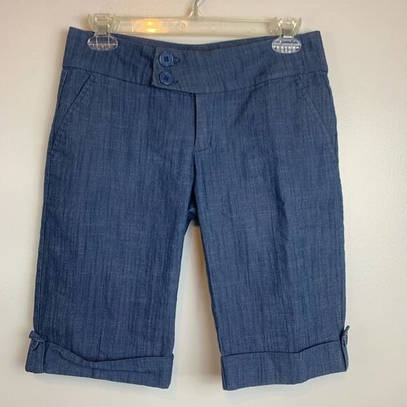 Mandee Solid Navy Blue Cotton Blend Stretchy Capri Bermuda Shorts Size 3 - Picture 8 of 8